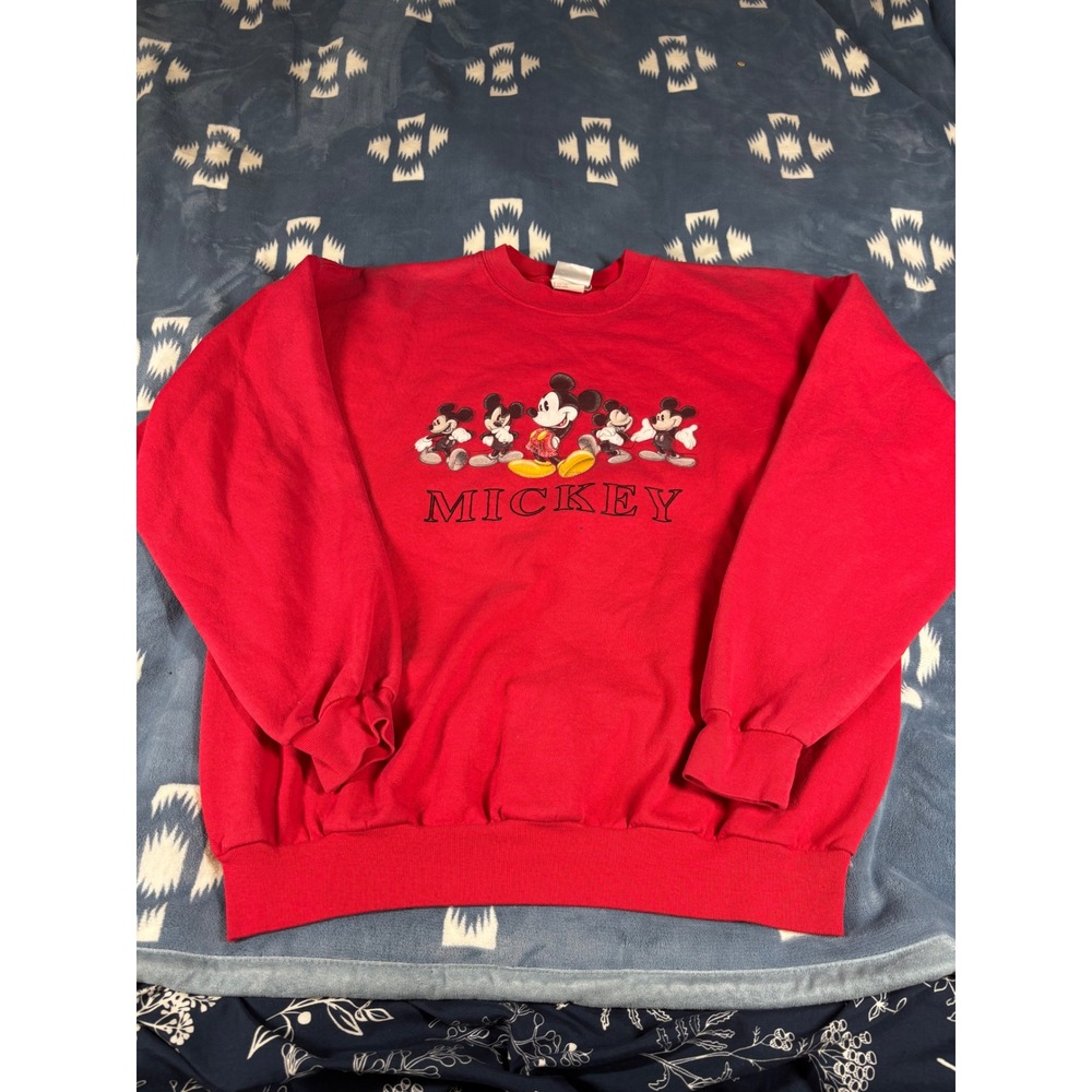 Vintage Disney Mickey Mouse Red Crewneck Sweatshirt Embroidered Graphic Mens L